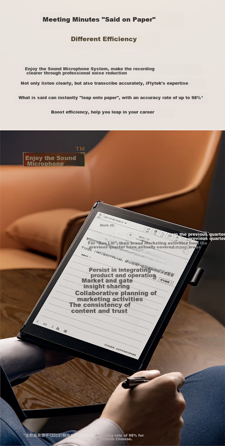 IFLYTEK Smart Office Notebook T3, 10-Inch E-Ink Reader, E-Screen Writing Pad, Electronic Office Notebook, E-Paper, Voice Transcription, Black 3