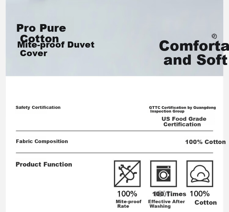 Shupiaoer 100% Pure Cotton Class A Duvet Cover, Washable Anti-Mite Bedding, Mite-Proof Duvet Cover - Blue, 200×230cm 3