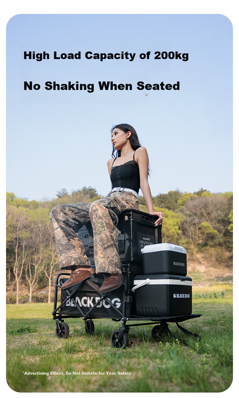 Black Dog Outdoor Camping Cart for Picnics, Grocery Shopping, And Pet Transport with Removable Cargo Bed 4