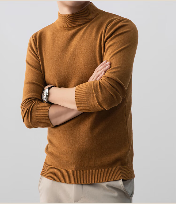 ROMON Men's Half Turtleneck Sweater Autumn Lightweight Warm Comfortable Knit Pullover Mid-Young Base Layer Winter Wear Size M Blue 11