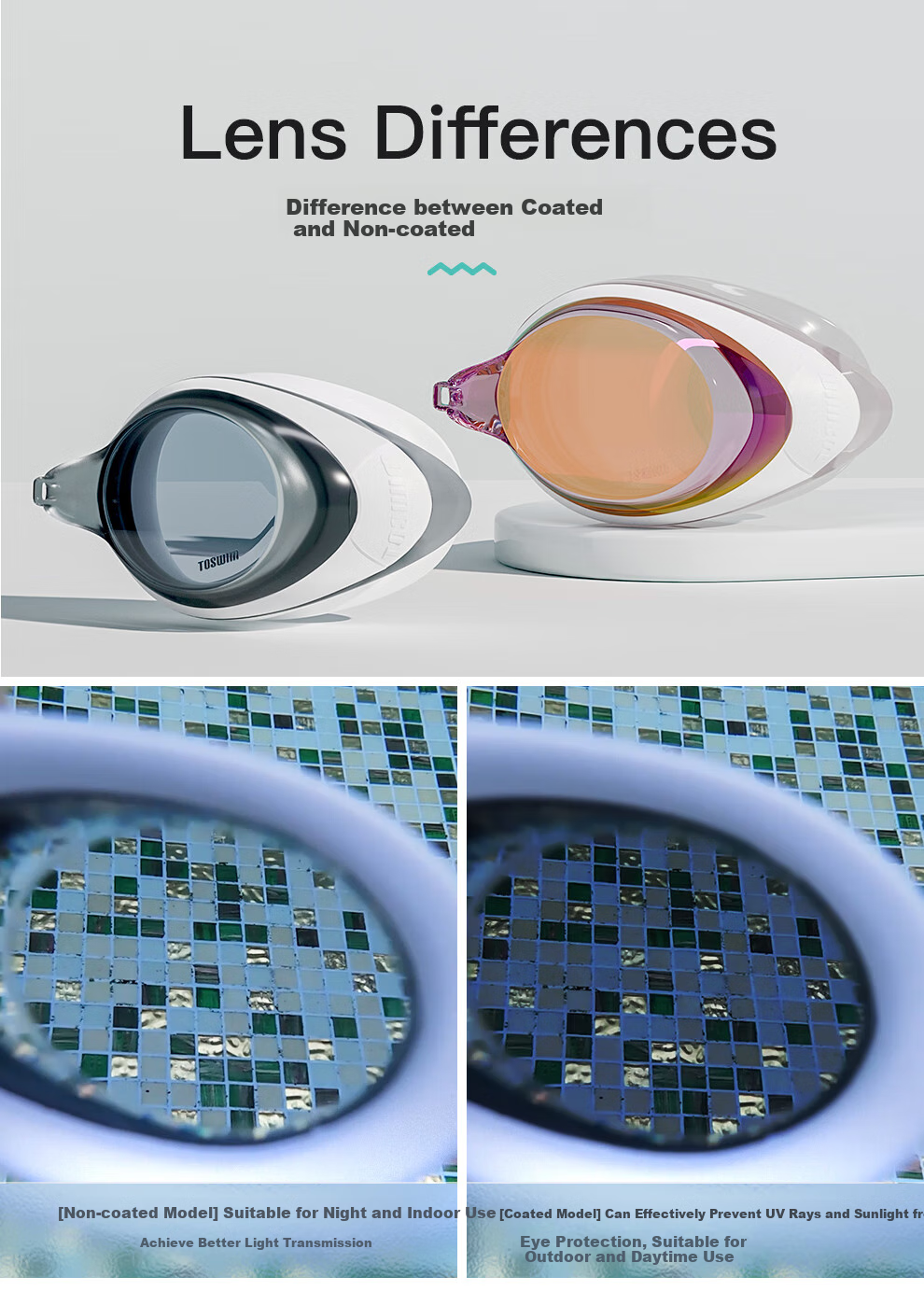 TOSWIM Swimming Goggles, Waterproof And Anti-Fog, High-Definition, Suitable for Men And Women, Large Frame, Fish Belly White, -2.00 Diopters 9