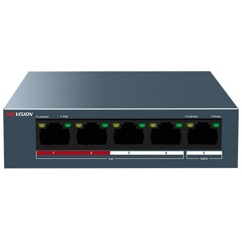HIKVISION POE Switch, 5-Port 100Mbps, Surveillance Switch, Metal Shell for Heat Dissipation, Unmanaged Extension Cable Transmission HK-SF006