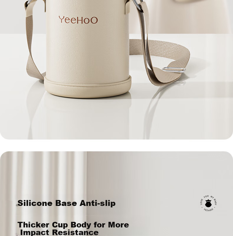 YEEHOO Baby Insulated Water Bottle with Straw for Learning to Drink, Specialized Insulated Milk Bottle for Children - Cream Rice 15