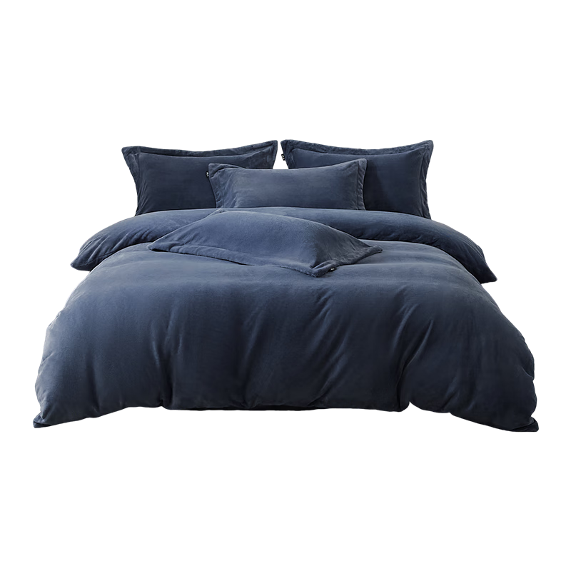HLA A-Class 7A Antibacterial Milk Velvet 4-Piece Bedding Set Winter Thickened Coral Fleece Double-Sided Plush Double Bed Sheet and Duvet Cover Set