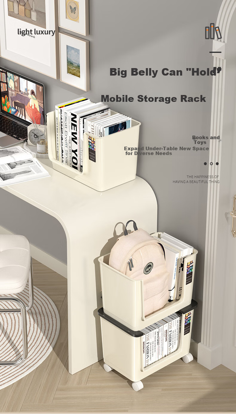 Anerya Under-Desk Bookshelf, Small Cart with Wheels for Office Workstation, Desktop Book Storage Box, Two-Tier Organizer 1