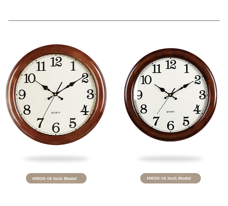 Hense Solid Wood Wall Clock, Stylish Living Room Clock, Creative Timepiece, Quartz Clock HW25, Brown, 16 Inches, 40cm 9