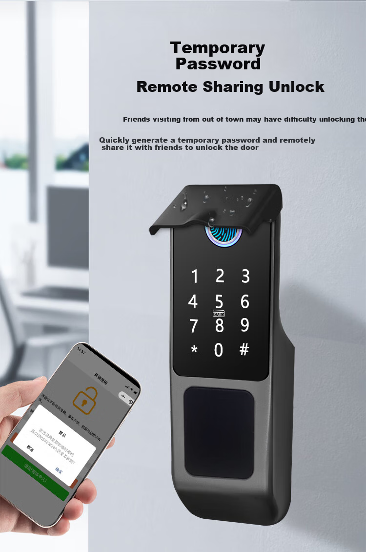GSON Fingerprint Lock Password Lock Outdoor Waterproof Anti-Theft Door No Wiring Required Courtyard Gate Smart Old-Style Anti-Theft Door Fingerprint Lock 5