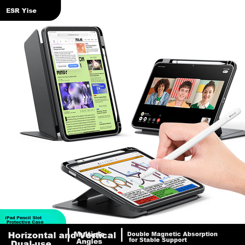 ESR IPad 11/10 Case Compatible with Apple A16, Suitable for 11/10.9-Inch IPad [Dual-Use Landscape And Portrait, Multi-Angle] Tablet Case, Full Protection, Shockproof, Bend-Resistant, Black for 2025/22 Models