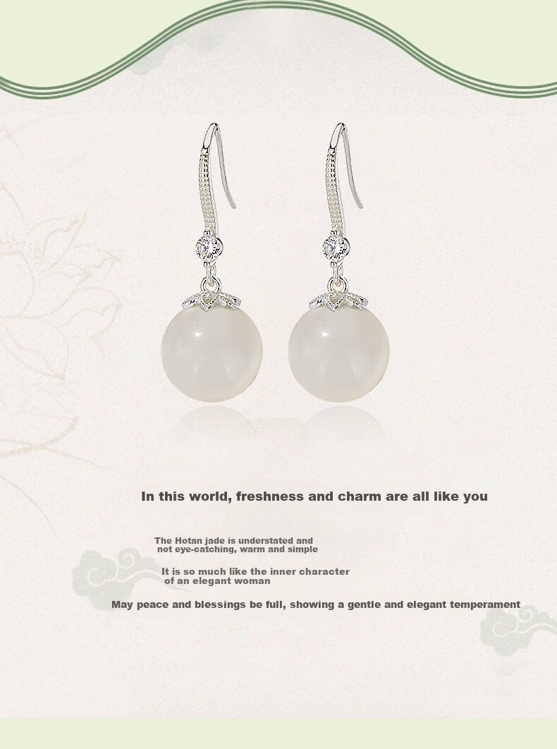Qlady Sterling Silver Hetian Jade Earrings for Women, Elegant And High-End, New 2025 Jade Stone Earrings And Studs, Mother's Birthday Gift 2