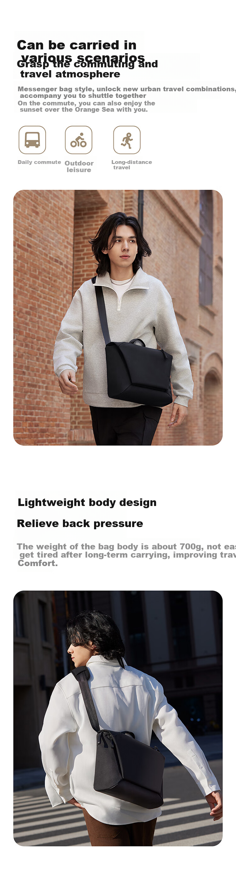 Mijia Crossbody Bag for Men And Women, Large Capacity Commuter Backpack, Casual Sports Versatile Shoulder Bag for Students, Charcoal Black 2