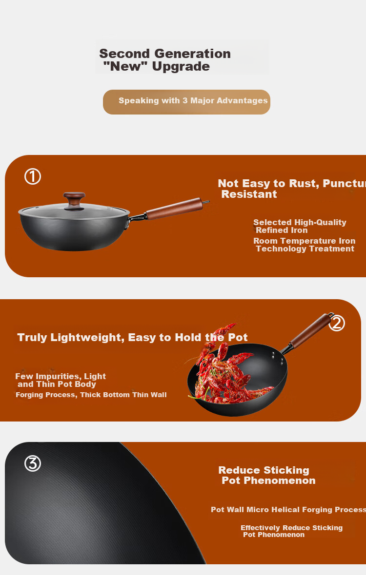 COOKER KING Wok Iron Pan for 1-2 People, Stir-Fry Pan 28cm Compatible with Induction Cooker, 2nd Generation Ultra Iron BZ50526 2