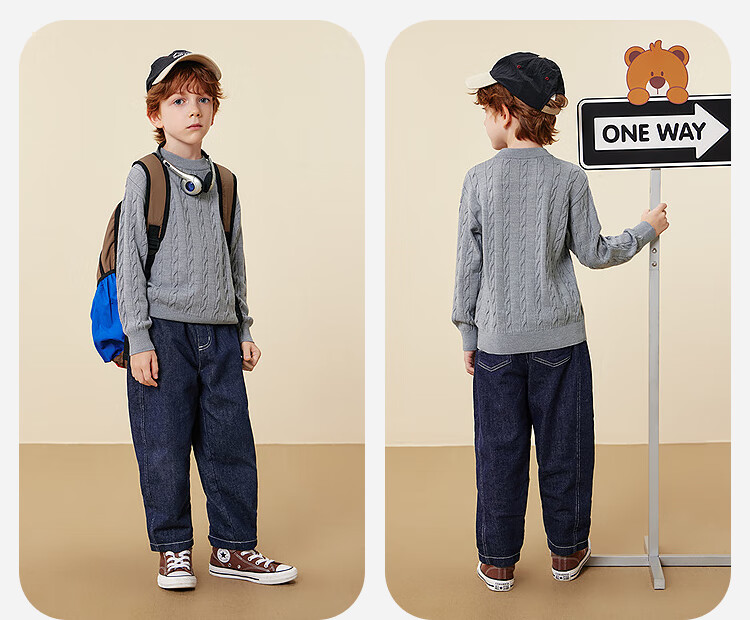 Minibala (minibala) [Teddy Bear Collaboration] Boys and Girls Full Size Range Class A Machine Washable Wool Sweater 2025 Winter 3