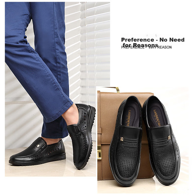 LAORENTOU Men's Summer Business Formal Slip-On First Layer Breathable Driving Shoes LJD587 Black Hollowed Out Size 40 10
