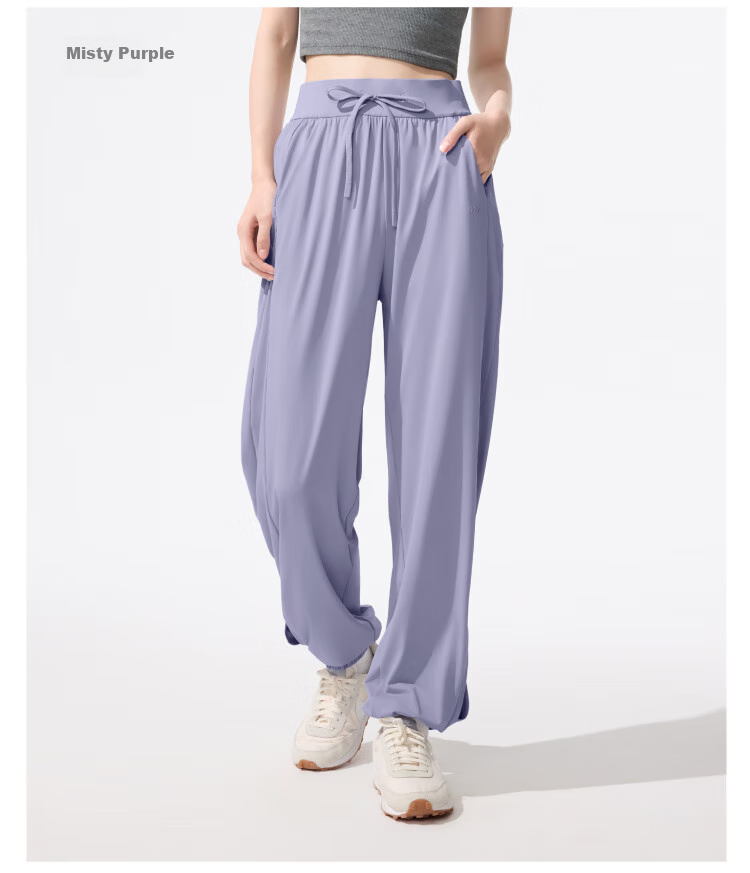 Beneunder Women's Wide-Leg Casual Pants with Elastic Ankle Cuffs, Ice Silk Sun Protection Quick-Dry High-Waist Trousers for Spring And Summer, New Style AL205 1