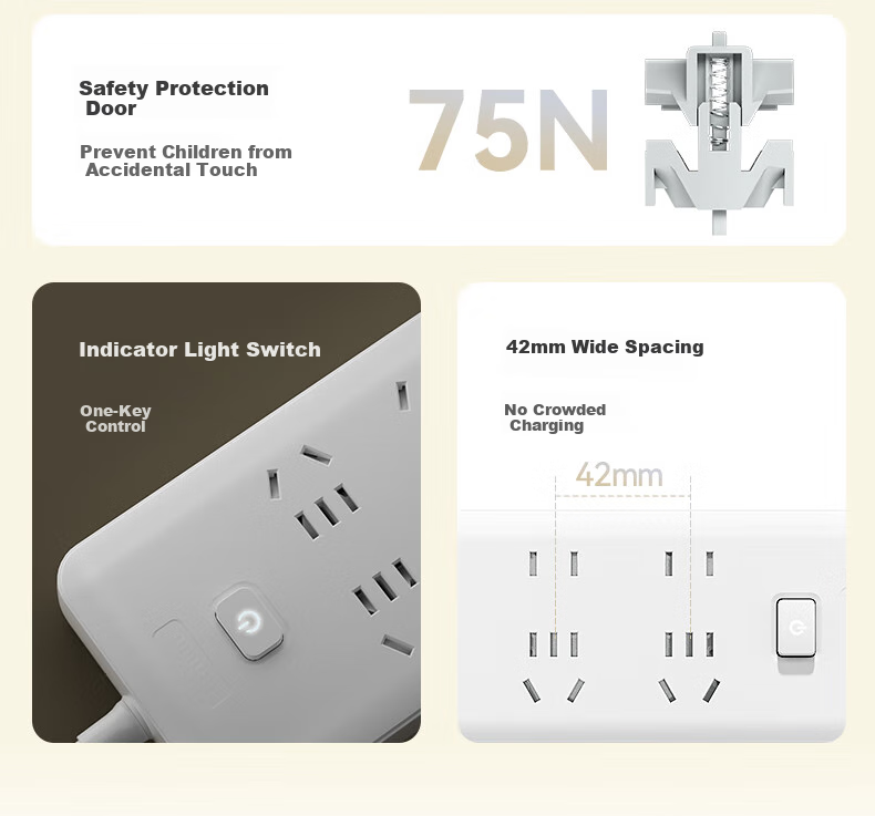Etman Six-Outlet Home Power Strip / Office Power Bar / Desktop Power Strip / Extension Cord / Surge Protector / Power Board / Power Socket Extension Cable with Switch, 1.2 Meters, 6 Outlets 5