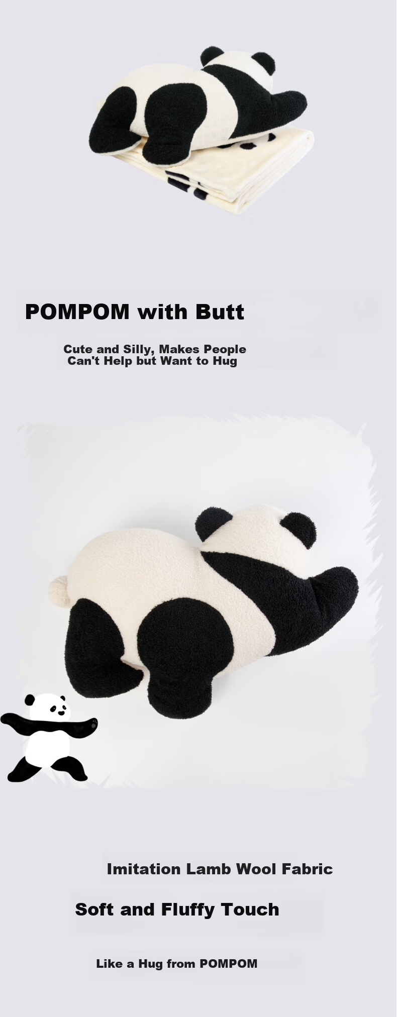 TBH (TBH) Panda Puff Two-In Hugging Pillow Blanket Flannel Warm Throw Pillow Car Home Travel Fleece Blanket Cushio 2