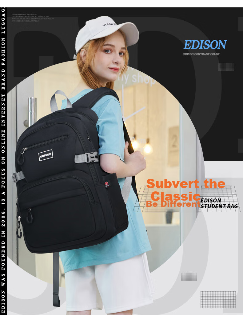 Edison Inventor Middle School Backpack for Boys, High School And College Students' Backpack with Spine Protection, Weight Reduction, Water-Resistant Double Shoulder Bag 2557-2 Red 1
