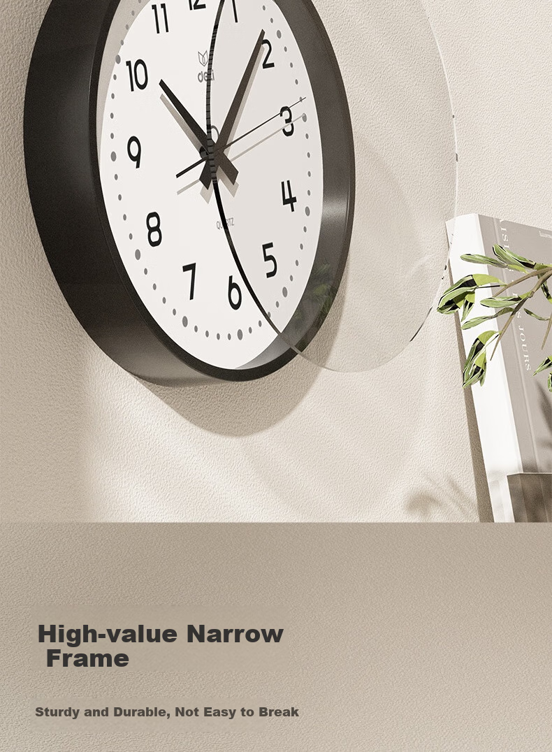 Deli Wall Clock, Stylish Creative Minimalist Living Room Wall-Mounted Quartz Clock, 35cm LE402ES Black, Back-To Essential 4