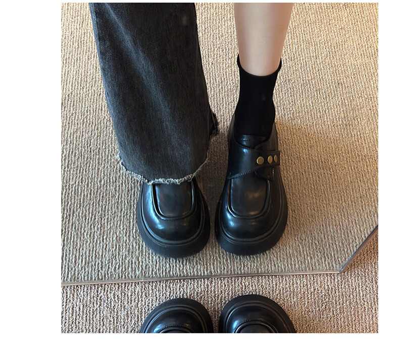 CARTELO Women's Thick Sole Height Increasing Loafers Black British Style Leather Shoes 1629 Black Size 37 4