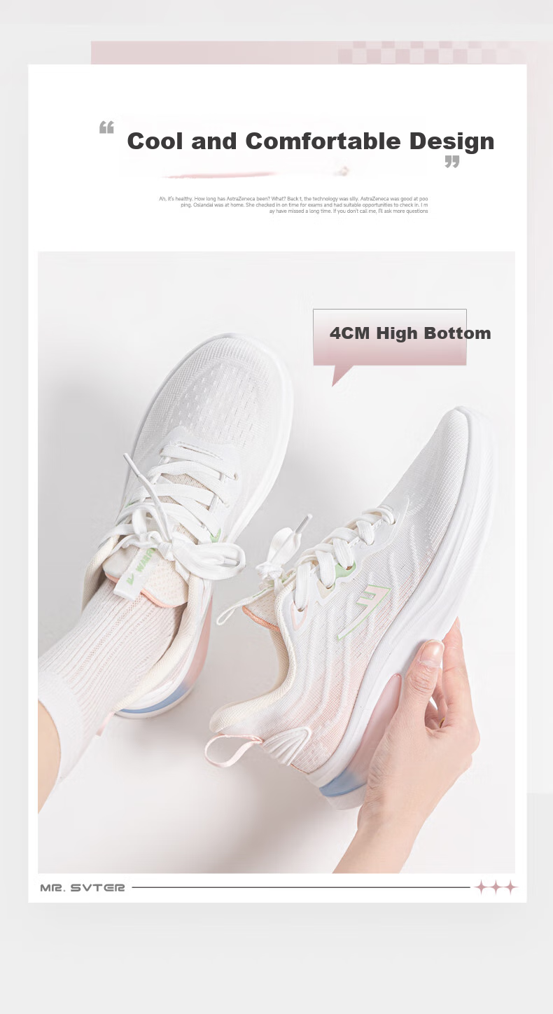 Huili Official Women's Casual Shoes, Summer Breathable Sneakers 2026 New Style Heightening Comfortable Running Shoes, White And Pink, Size 36 3