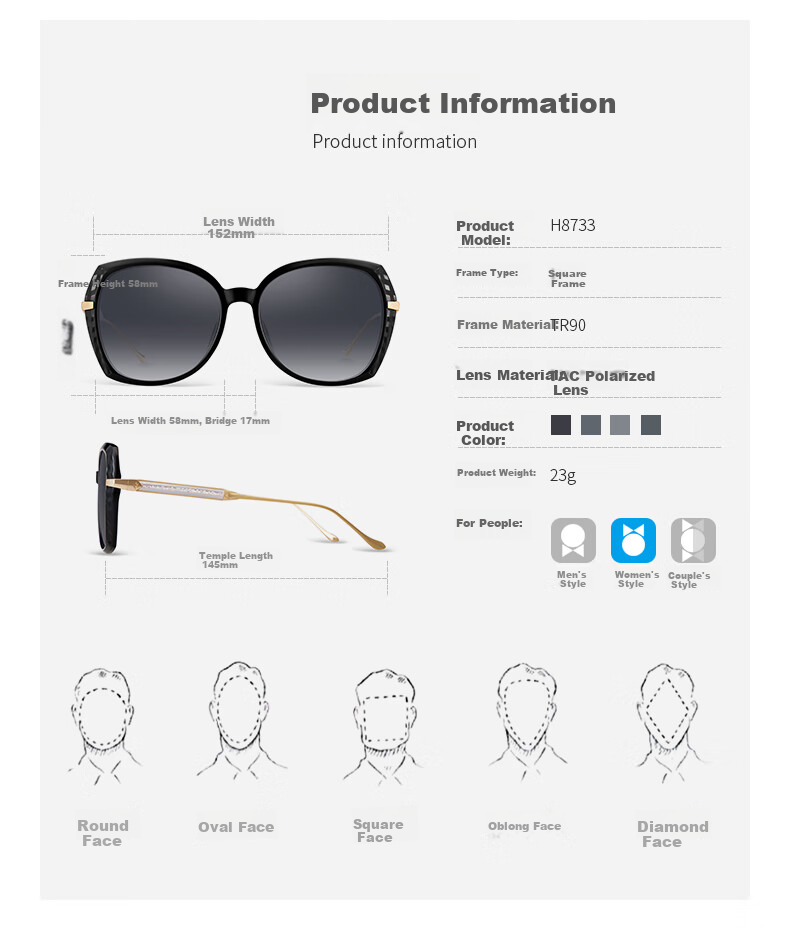 HELEN KELLER Polarized Sunglasses for Women, Elegant Large Frame Sunglasses, UV Protection Driving Glasses H8733P01 5