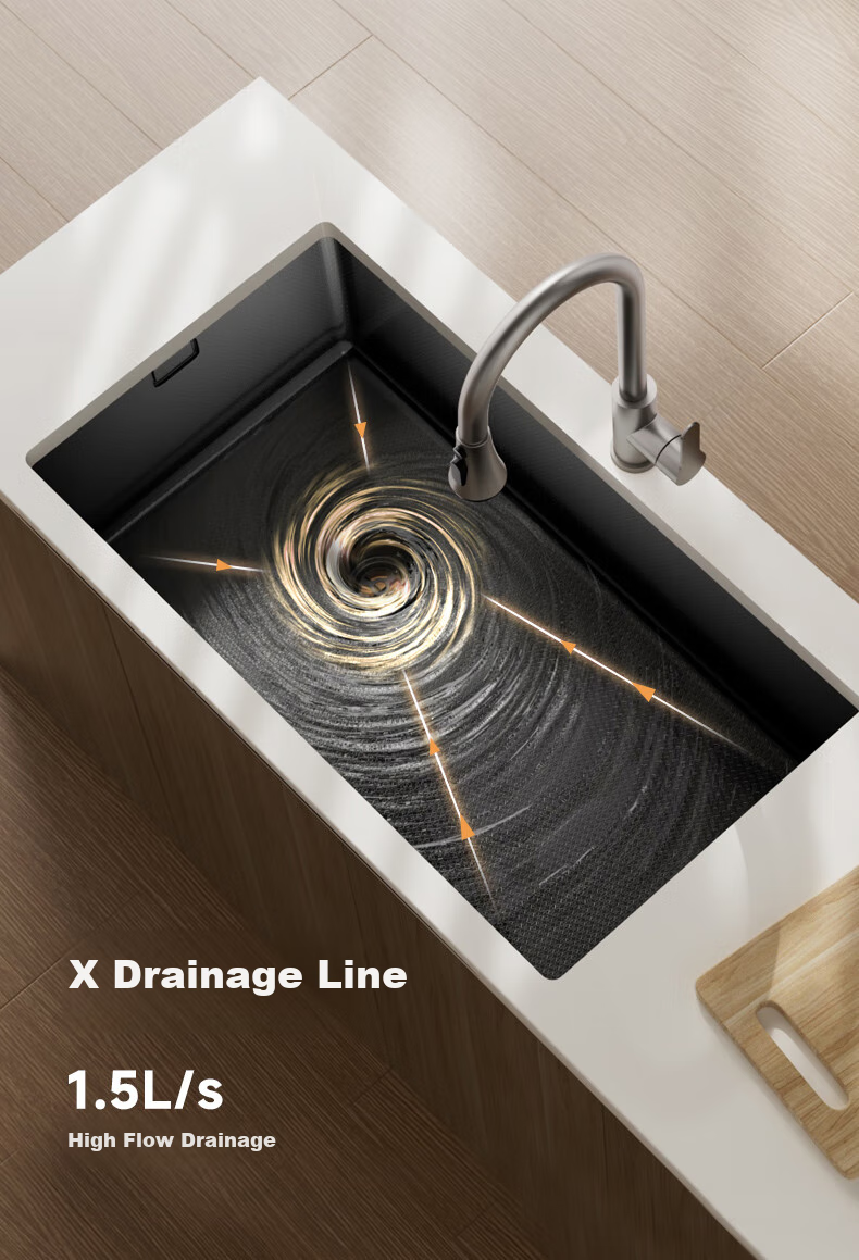 Yuhongfeiyu Large Single Sink, Kitchen Handmade 304 Stainless Steel Multifunctional Embossed Vegetable Washing Basin, Integrated Sink, Undermount Sink 34