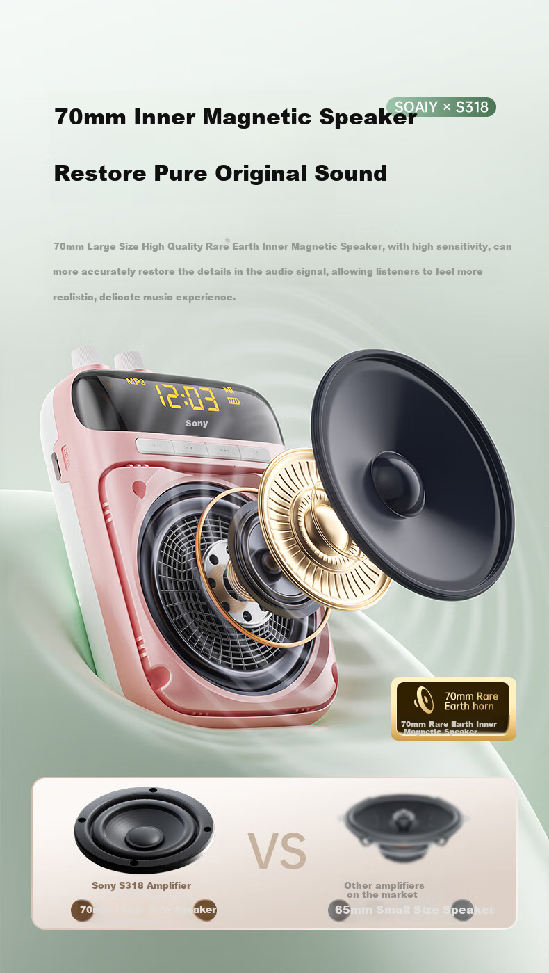 Soaiy S318 Small Bee Amplifier, Teacher-Specific Bluetooth Speaker, Teacher's Teaching Loudspeaker, Waist-Mounted Microphone, Tour Guide Portable Megaphone, Gift for Hailing, TF Card And USB Drive, Black 6