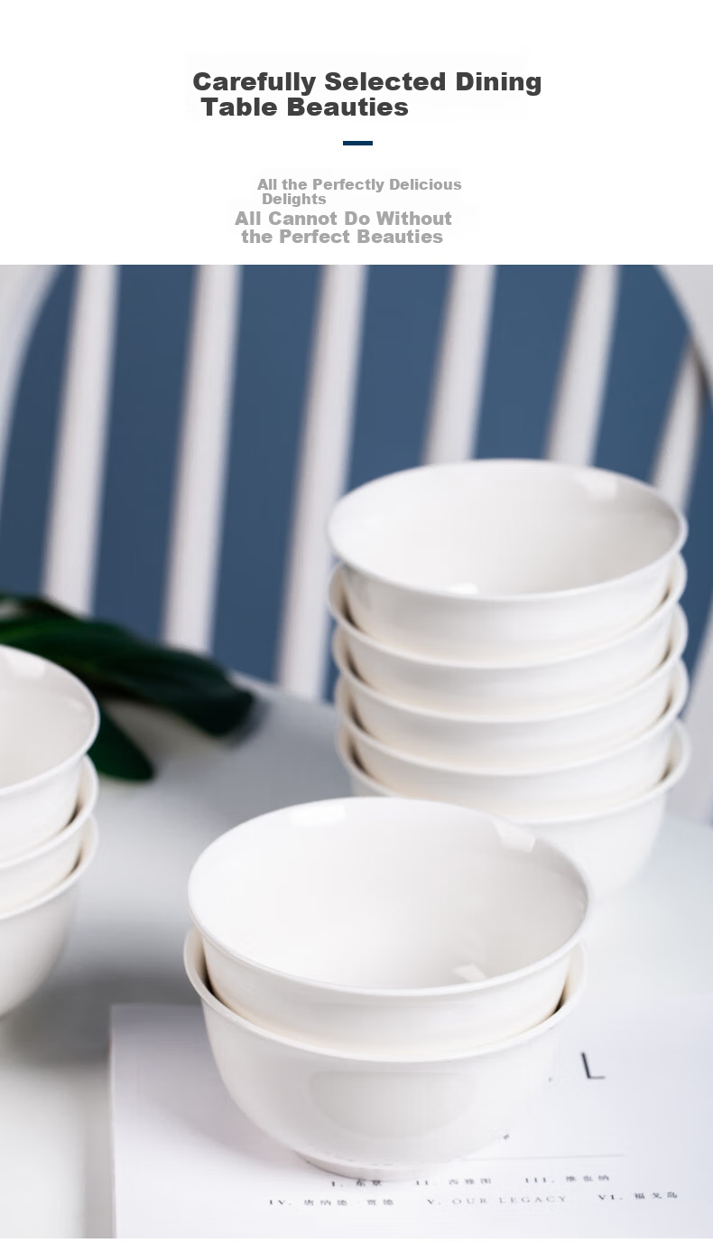 Haoya Underglaze Ceramic Tableware, Simple Style Rice Bowls And Soup Bowls, Household Pure White 5-Inch High-Foot Bowls, Set of 8 2