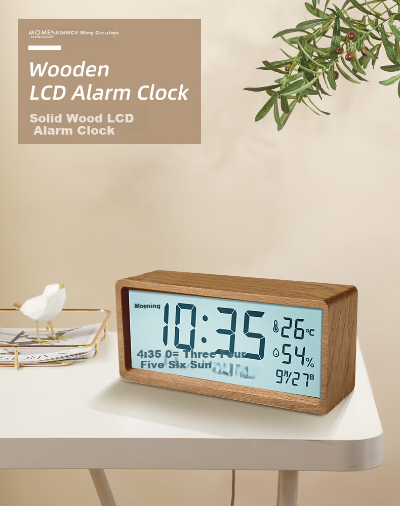 Momen Alarm Clock, Student Creative Simple Luminous Clock, Minimalist Timepiece, Bedside Multifunctional Lazy Clock, Peach Wood Color, TM03 Gift 8