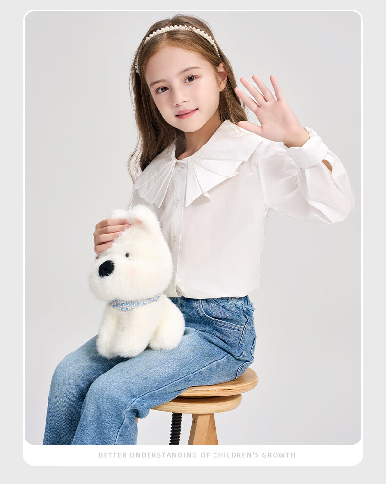 Romon Kids French Style Ruffle Collar Shirt Girls Spring Autumn New White Versatile Shirt White 110 12