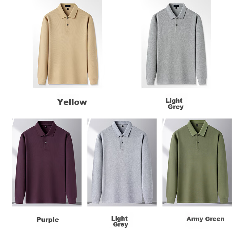 FIRS [100% Cotton] Pure Cotton Long-Sleeve T-Shirt for Men, Spring And Autumn New Style Solid Color Casual Polo Shirt Dad Wear 6