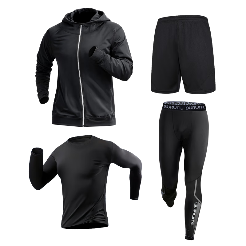 BURUITE Running Sports Suit Men's Basketball Badminton Fitness Clothing Quick-drying Clothes High Elastic Training Morning Running Tight-fitting Clothes