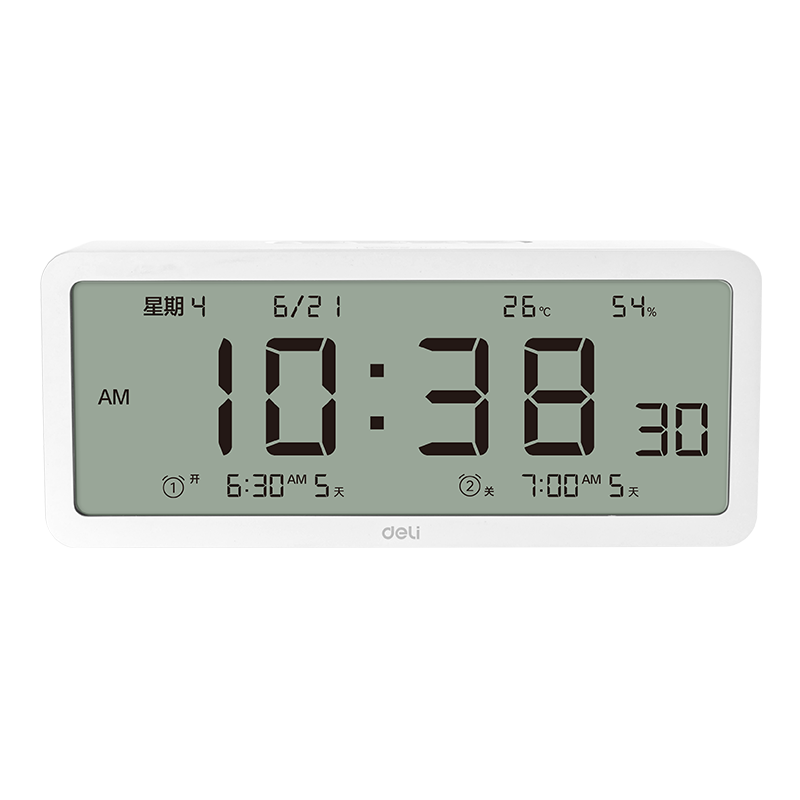 Deli Large Multifunctional Electronic Alarm Clock, Student-Specific Wake-Up Device with Temperature And Humidity Display, White 8827, Back-To Season, New Year Gift