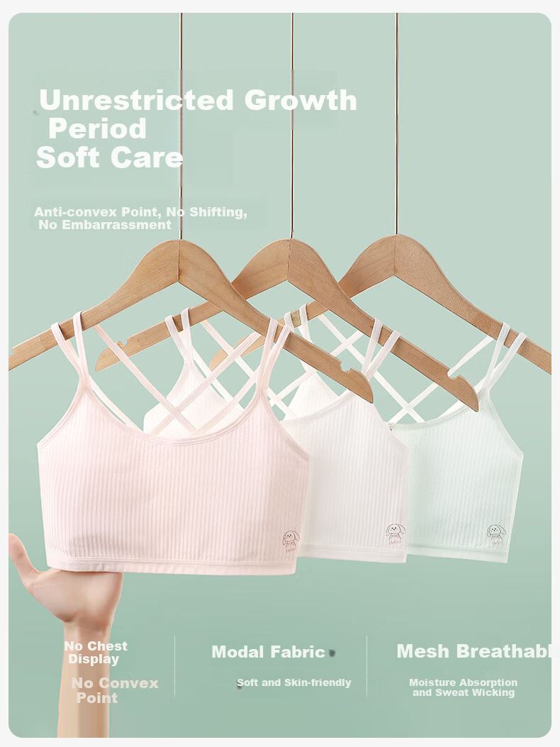LangSha Girls' Modal Developmental Underwear First Stage Elementary School Children's Camisole Girls' Spaghetti Strap Bra 4