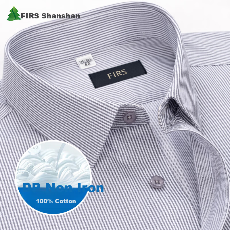 FIRS DP Non-Iron Short Sleeve Men's Pure Cotton Striped Summer Business Formal Shirt DP021 40