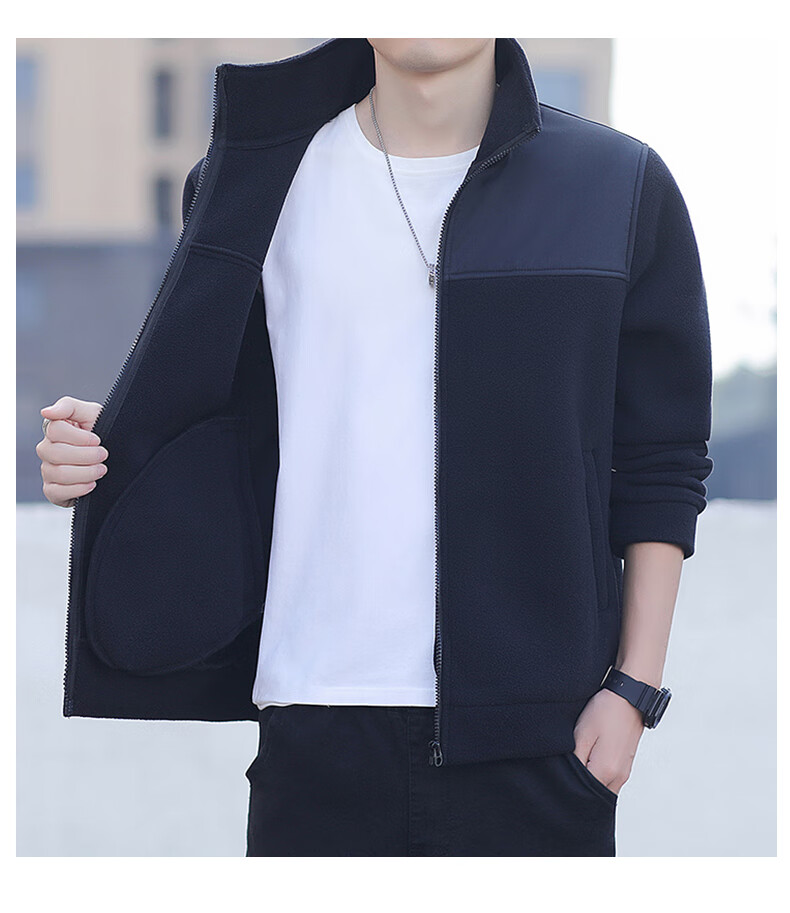 TUCANO Men's Stand Collar Fleece Jacket Autumn Winter Outdoor Warm Fleece Liner Green L 5