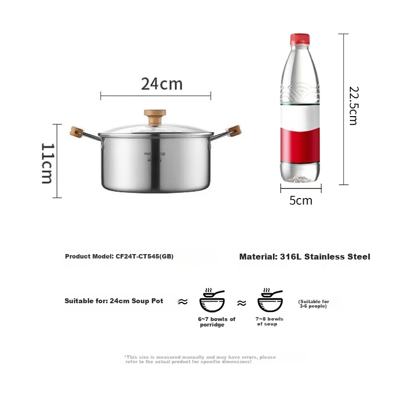 Joyoung (Joyoung) 316L Stainless Steel Thickened Soup Pot, Milk Pot for Home Use, Small Soup Pot for Heating Milk, Cooking Noodles And Porridge, Suitable for All Stoves, 24cm