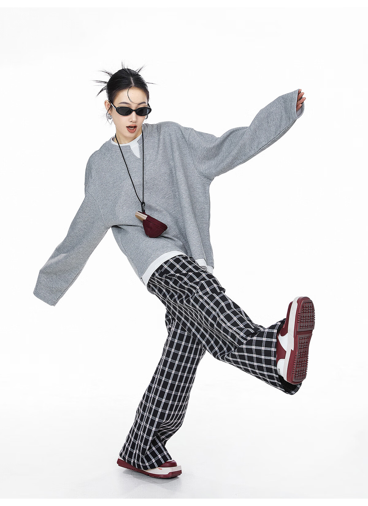 ICH MODE Women's Pullover Sweatshirt American Waffle Long Sleeve T-Shirt Autumn Winter Loose Casual Henley Neck Top Gray L 4