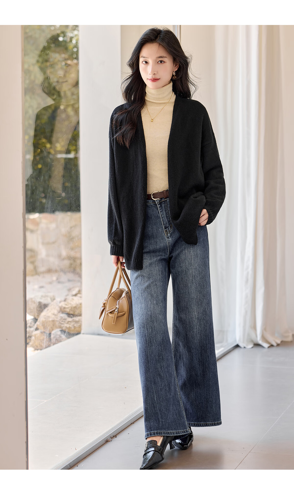 Chushen Autumn Winter Women's Knitted Cardigan Fashion V-Neck Classic Solid Color Versatile Knit Sweater S54Z068 4
