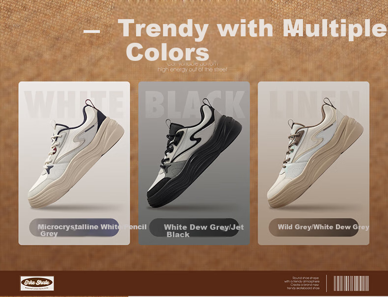 ERKE Men's Summer New Casual Skate Shoes Comfortable Thick Sole Skateboard Shoes Versatile Men's Casual Non-Slip Sports Shoes Leisure Shoes 7
