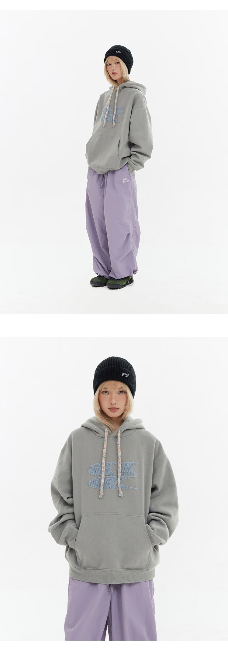 Crying Center Autumn Winter Hooded Logo Polka Dot Drawstring Fleece Thickened Sweatshirt Khaki Gray XS 7