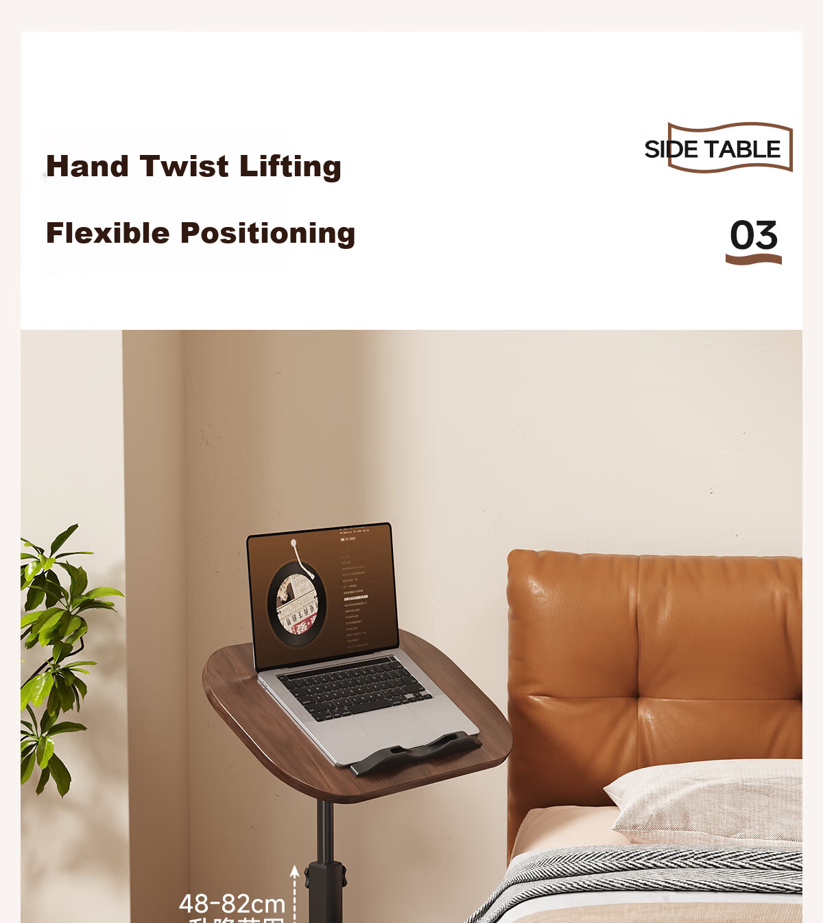 XIAOJIANGCAI Movable Flip-Lift Computer Desk, Bedroom Study Bedside Table, Living Room Sofa Side Table, Small White Desk 10