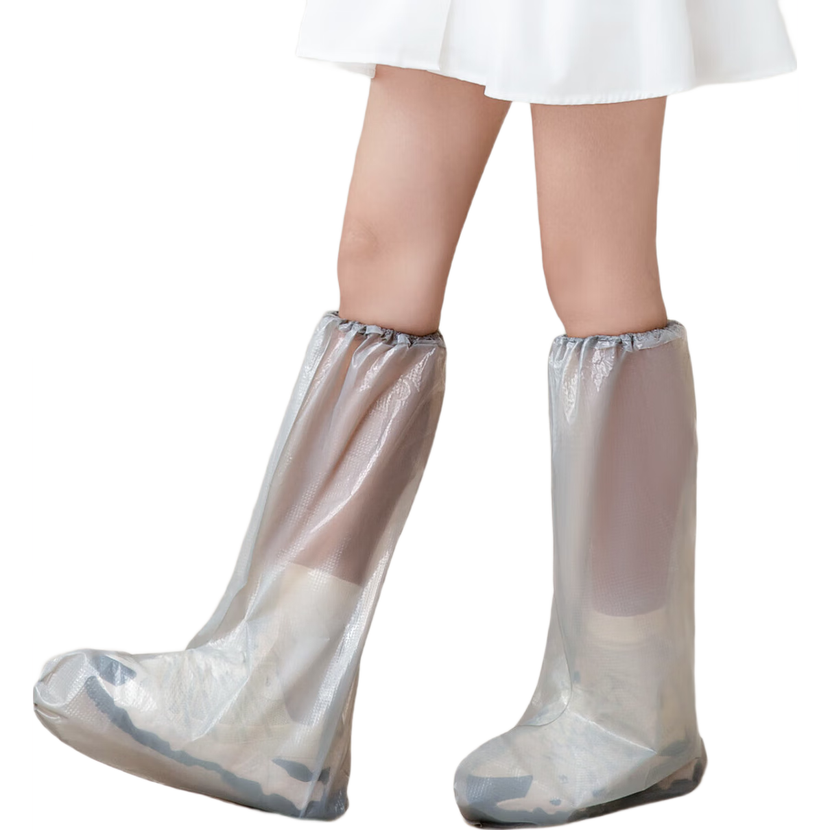 QIHAIQIU Disposable Rain Shoe Covers, Waterproof Non-Slip Rain Boots Foot Covers, Thickened Plastic Unisex Shoe Covers, Long Tube Gray, 10 Pieces Per Pack
