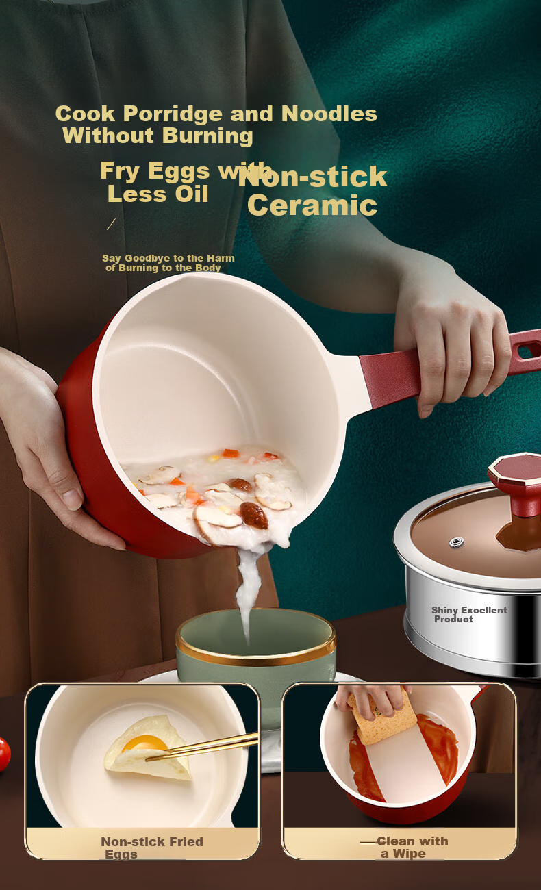 SSN Baby Food Pot, Ceramic Milk Pot, Non-Stick Pot, Milk Cooking Pot, Small Milk Pot, Steaming And Cooking All-In Hot Milk Pot, Porridge Cooking Pot, Small Pot 2