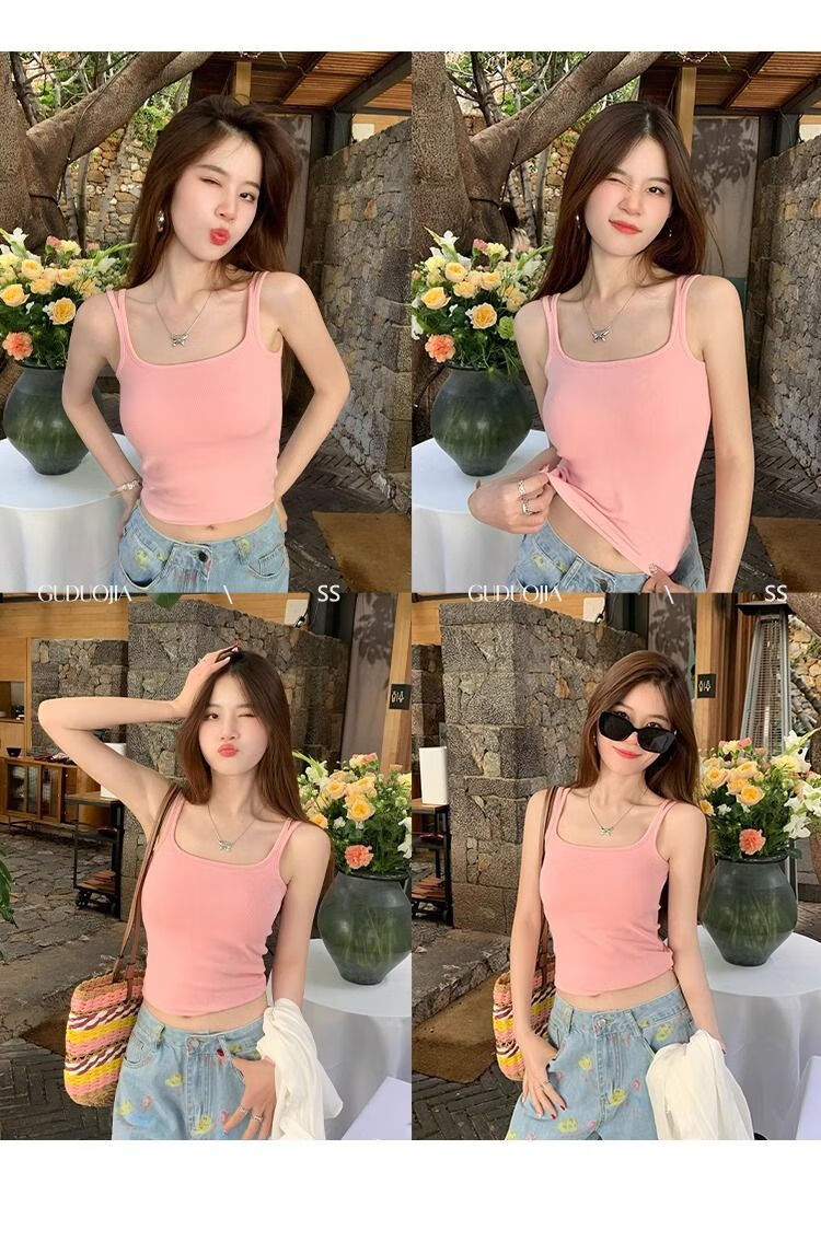 LangSha Women's Backless Camisole Vest 2025 New Inner Wear Versatile Base Layer Outer Wear with Chest Pad Vacation Red Small Camisole 24