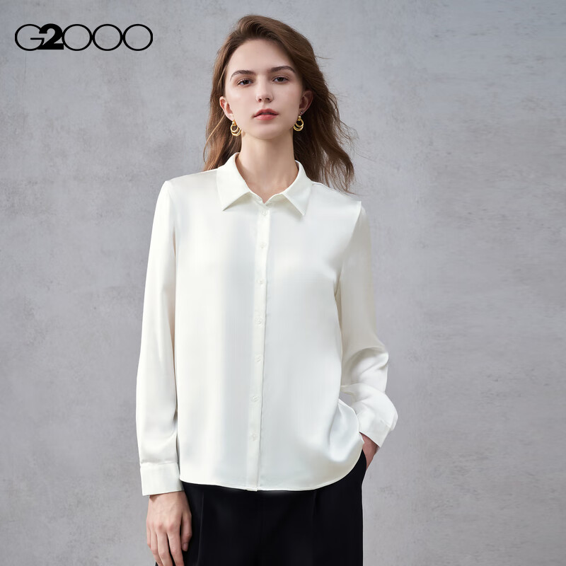 G2000 Satin Fabric with Brooch Tie Women's 2025 Autumn Winter Long Sleeve Casual Shirt Mall Edition