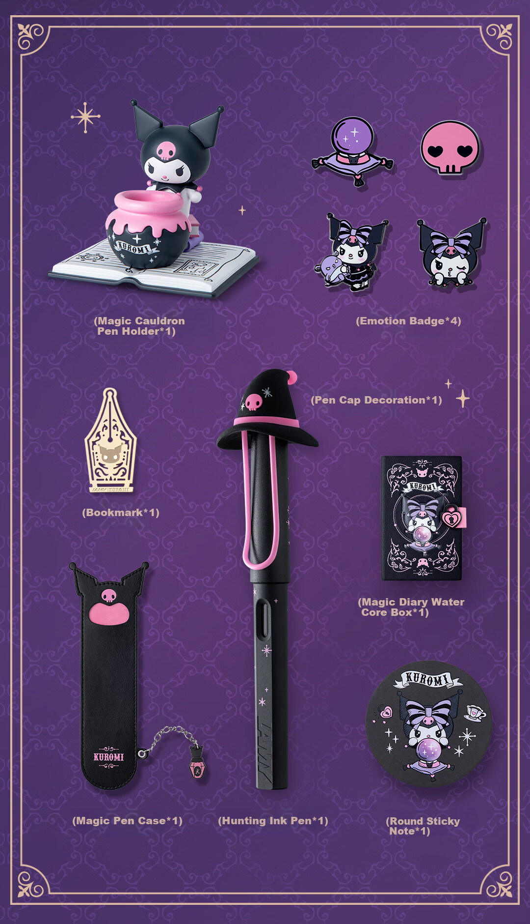 LAMY [Mid-Autumn Festival Gift] LAMY Fountain Pen Gift Box Kuromi Co-Branded Signature Pen Set Student Posture-Correcting Stationery Gift for Girls Exam Holiday Present 0.5mm I 24