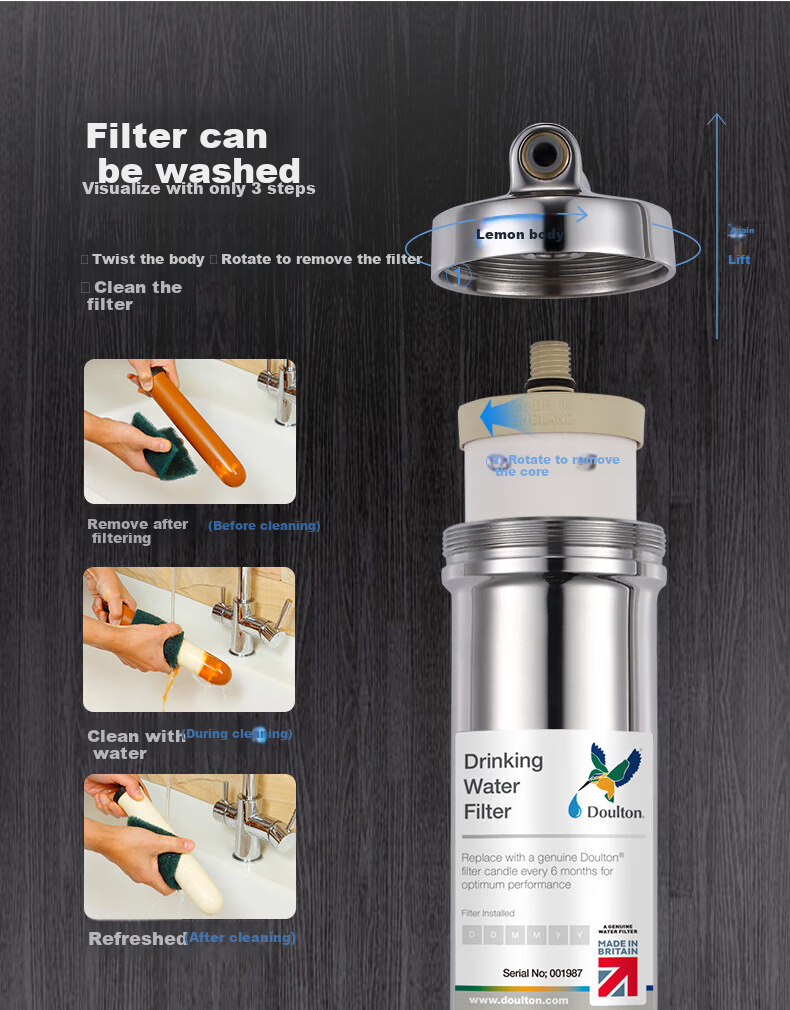 Doulton Household Direct Drinking Water Purifier, Kitchen Tap Filter, Diatomaceous Earth Ceramic Water Dispenser, Ultrafiltration Water Purification System without Wastewater, Under-Sink Type D-IP301 7