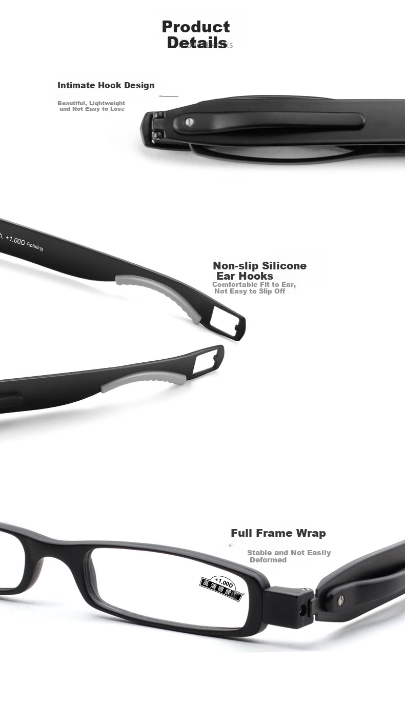 Funsonca Rotating Portable Folding Ultra-Light Metal-Free Fashionable Reading Glasses for Men And Women, Imported Material 6107 Rich Red 100 Degrees 4