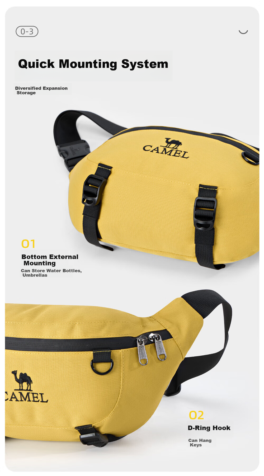 CAMEL Outdoor Multifunctional Sports Waist Pack, Large Capacity Morning Jogging Chest Bag, Running Phone Pouch, 574C635624, Milk White Color 5